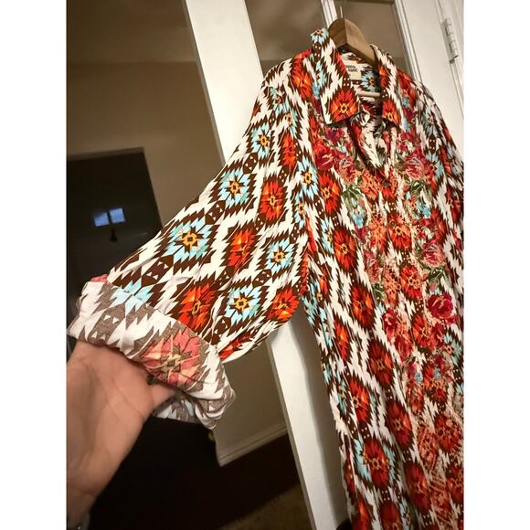 Savanna Jane  NWT southwestern print floral embroidered maxi shirt dress 3X - Picture 5 of 14